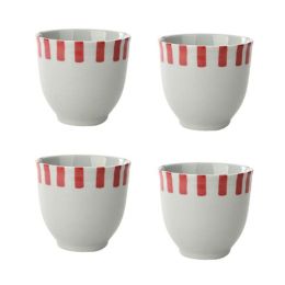 4Pcs Japanese Style Red Short Stripe Ceramic Teacups Small Straight Wine Glass 150ML