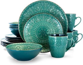 Elama Sea Foam Mozaic 16 Piece Luxurious Stoneware Dinnerware Set