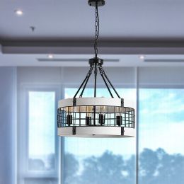 Modern American luxury chandelier E26 white wooden retro round chandelier 6 bulbs, without bulbs