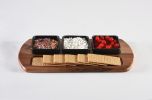 Charcuterie/ Serving Tray w/ 3 black square ceramic bowls