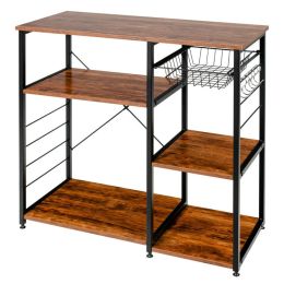 Home Kitchen Baker's Rack Microwave And Food Industrial Shelf (Color: Brown)