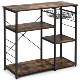 Home Kitchen Baker's Rack Microwave And Food Industrial Shelf (Color: Rustic Brown)